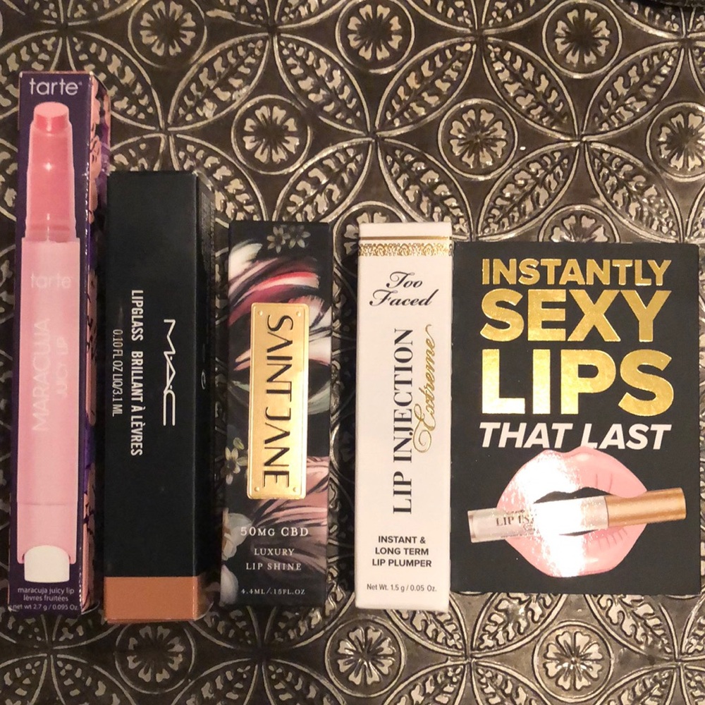 Tarte, Mac, Too Faced, Saint Jane.  luxury lip gloss bundle.  Brand new!